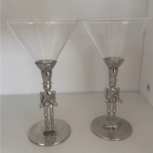 Silver Drummer Nutcracker Holiday Martini Glasses Set of 2